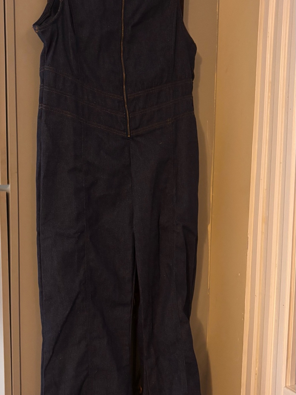 SHEIN Navy Sleeveless Denim Jumpsuit with Front Zip